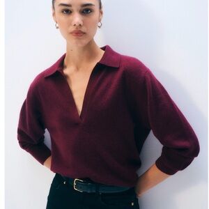 White + Warren Deep Red V-Neck Sweater